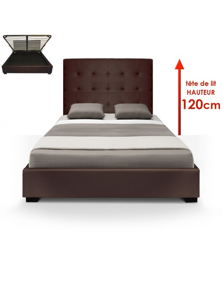 Lit Coffre Trevene + Sommier 140cm Marron LT140-Marron Foncé