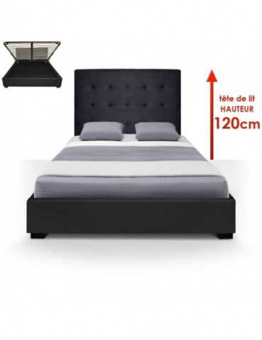 Lit Coffre Trevene + Sommier 140cm Noir LT140-Noir