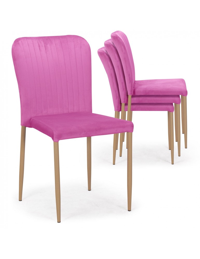 Lot de 4 chaises scandinaves empilables Woopy Velours Rose c030vpink