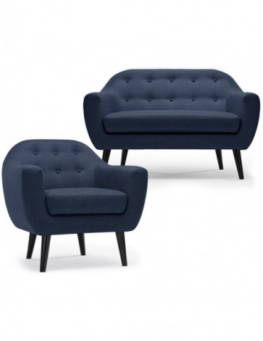 Ensemble canapé et fauteuil 2+1 places scandinave Fidelio Tissu Bleu hy804112bleu