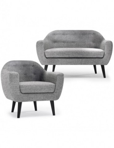 Ensemble canapé et fauteuil 2+1 places scandinave Fidelio Tissu Gris clair hy804112grisclair