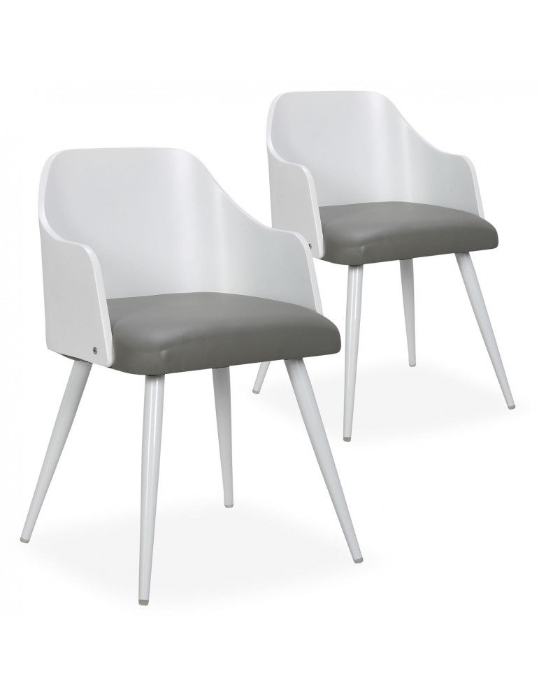 Lot de 2 chaises scandinaves Persane Bois Blanc et Simili Gris 50992lot2blancgris