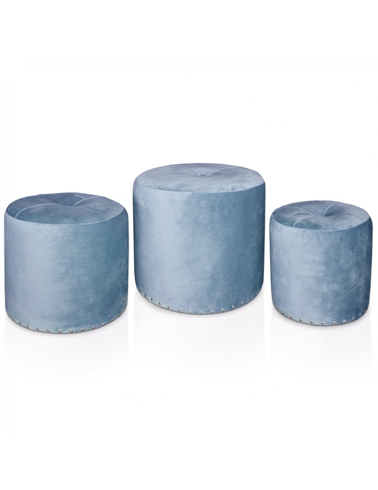 Set de 3 poufs Salsa Velours Bleu jy18a138blue