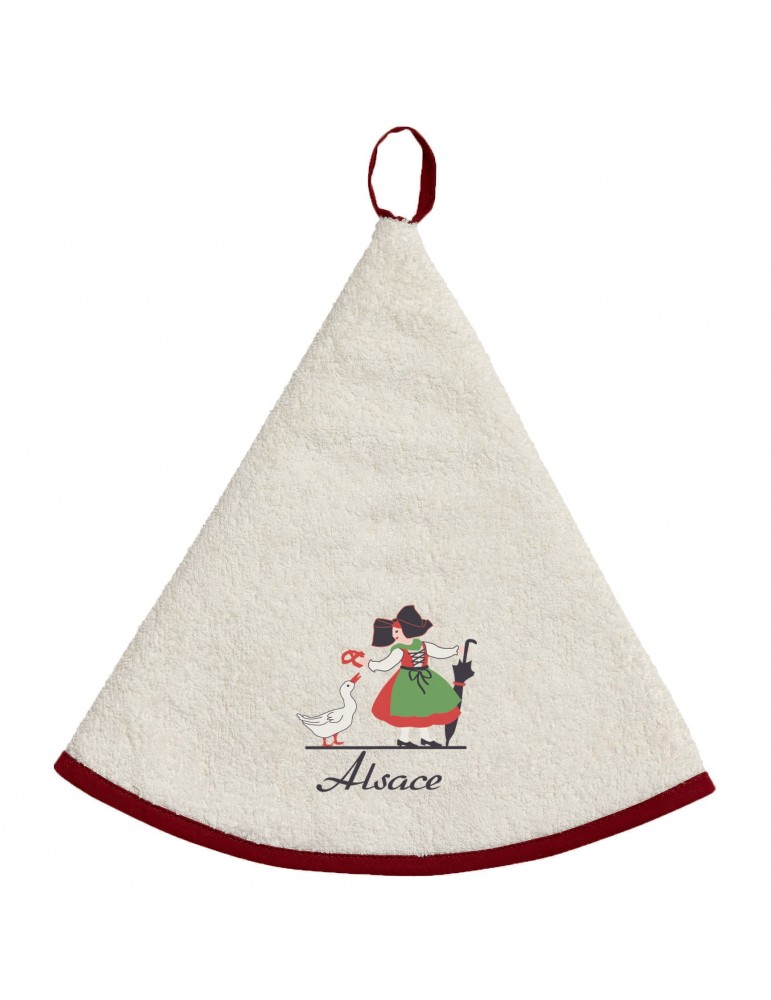Essuie-mains rond brodé Alsacienne Oie Ivoire diamètre 60 cm 4718015000Winkler