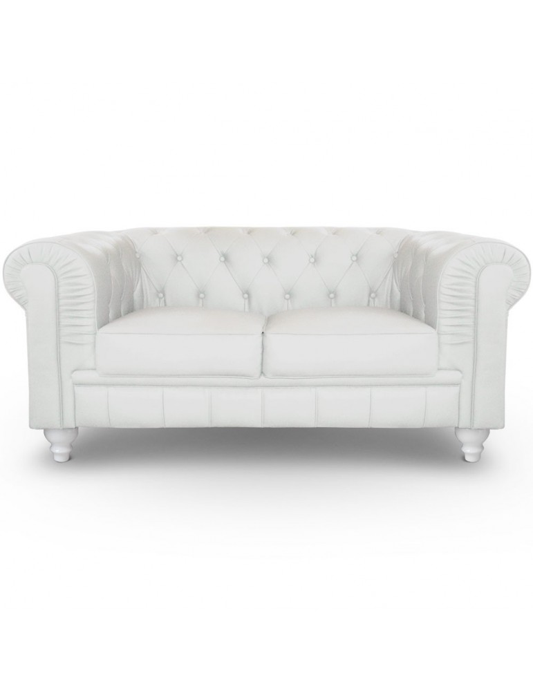 Canapé 2 places Chesterfield Blanc A605-2-Blanc