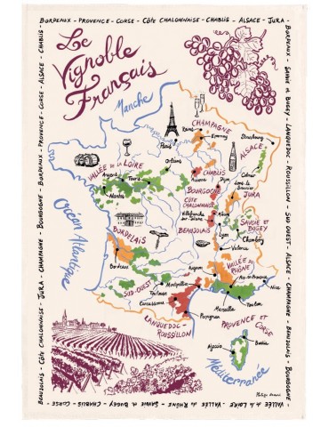 Torchon La Carte Des Vins de France Ecru 72 X 48 9008015000Torchons & Bouchons