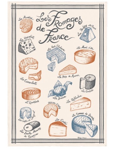 Torchon Imprimé Fromages de France Ã‰cru 48 x 72 6564010000Torchons & Bouchons