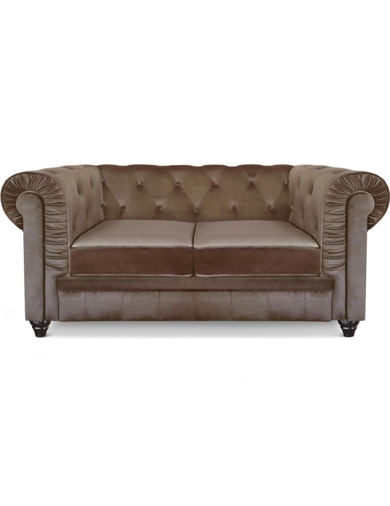 Canapé 2 places Chesterfield Velours Taupe A605V2-Taupe