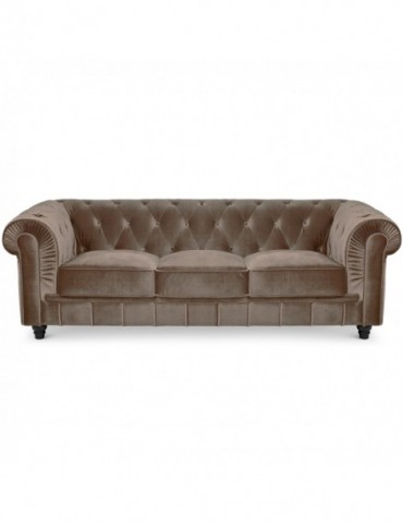 Canape 3 places Chesterfield Velours Taupe A605V3-Taupe
