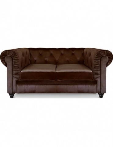 Canapé 2 places Chesterfield Velours Marron A605-V-2-Marron