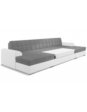 Canapé d'angle convertible Vento Simili Blanc et Tissu Gris Clair vetsawana21soft17