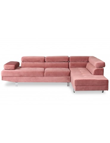 Canapé d'angle avec têtières relevables Alfa Velours Rose lf3045sgpinkvelvet