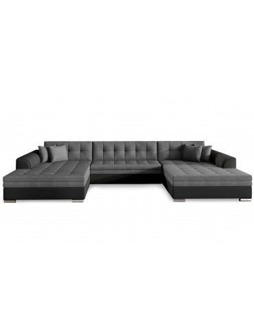 Canapé d'angle convertible Vento Simili Noir et Tissu Gris Foncé vetsawana05soft11