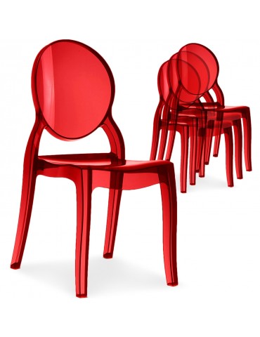 Lot de 4 chaises médaillon Diva Plexi Transparent Rouge zs9007lot4red