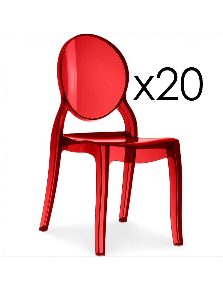 Lot de 20 chaises médaillon Diva Plexi Transparent Rouge zs9007lot20red