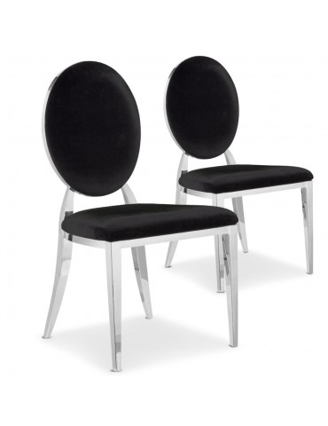 Lot de 2 chaises médaillon Sofia velours Noir sc2204lot2noir