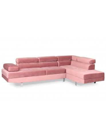 Canapé d'angle avec têtières relevables Alfa Velours Rose lf3045sgpinkvelvet