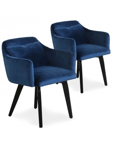 Lot de 2 fauteuils scandinaves Gybson Velours Bleu LH5030lot2blue