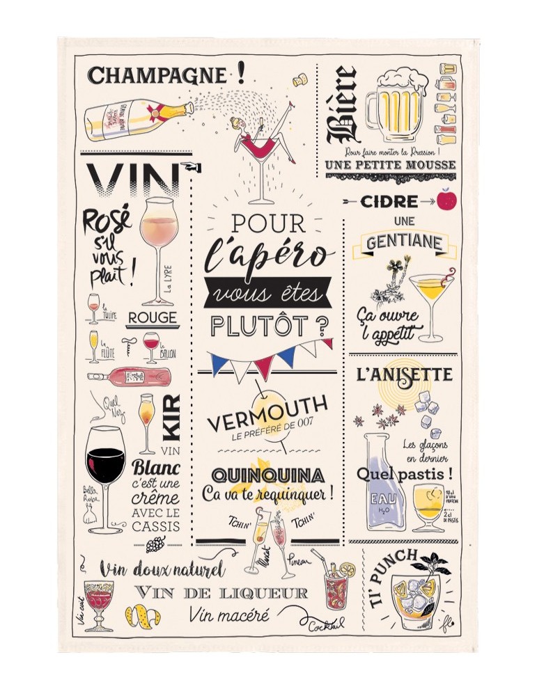 Torchon Verres et apéros Ecru 48 x 72 6982010000Winkler