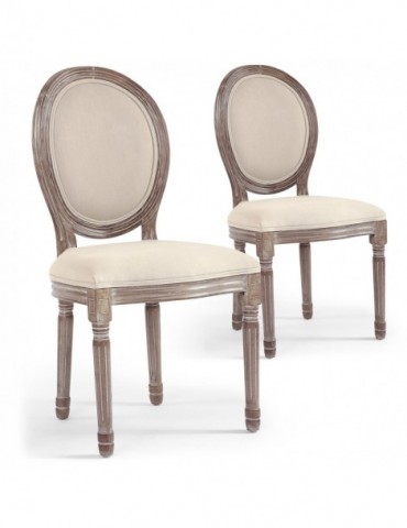 Lot de 2 chaises médaillon Louis XVI Tissu Beige 2450132beige