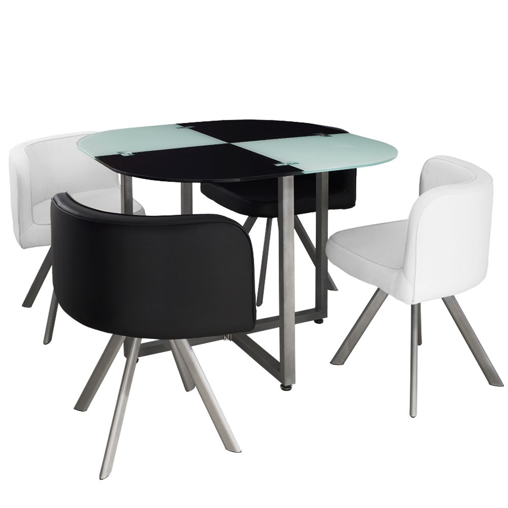 Menzzo P803 Contemporain Mosaic 90 Table et Chaises Métal/Verre Blanc 90 x 90 x 75 cm 