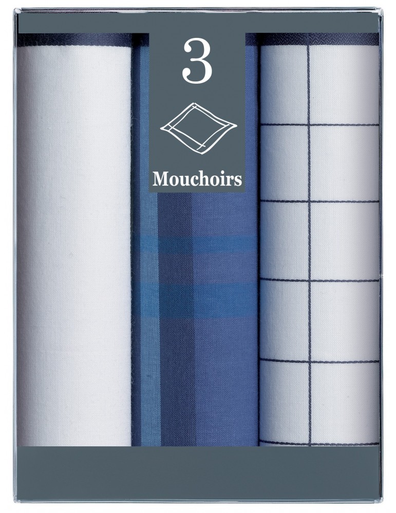 Boîte de 3 mouchoirs Diffusion Homme Bruno Bleu Marine 43 X 43 6304066803Winkler Boîte de 3 mouchoirs Diffusion Homme Bruno Bleu Marine 43 X 43 6304066803Winkler