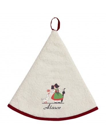 Essuie-mains rond brodé Alsacienne Oie Ivoire diamètre 60 cm 4718015000Winkler