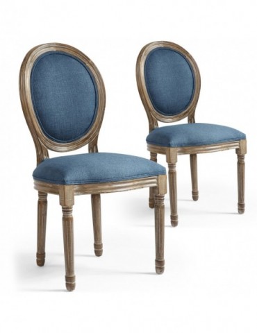 Lot de 2 chaises de style médaillon Louis XVI Tissu Bleu 24501ksf25013