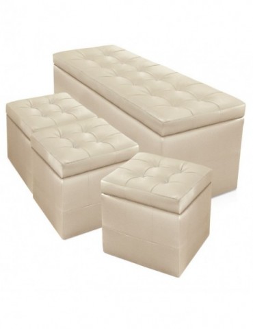 Banquette Coffre Panky XL + 3 poufs Beige pa814xlbeige