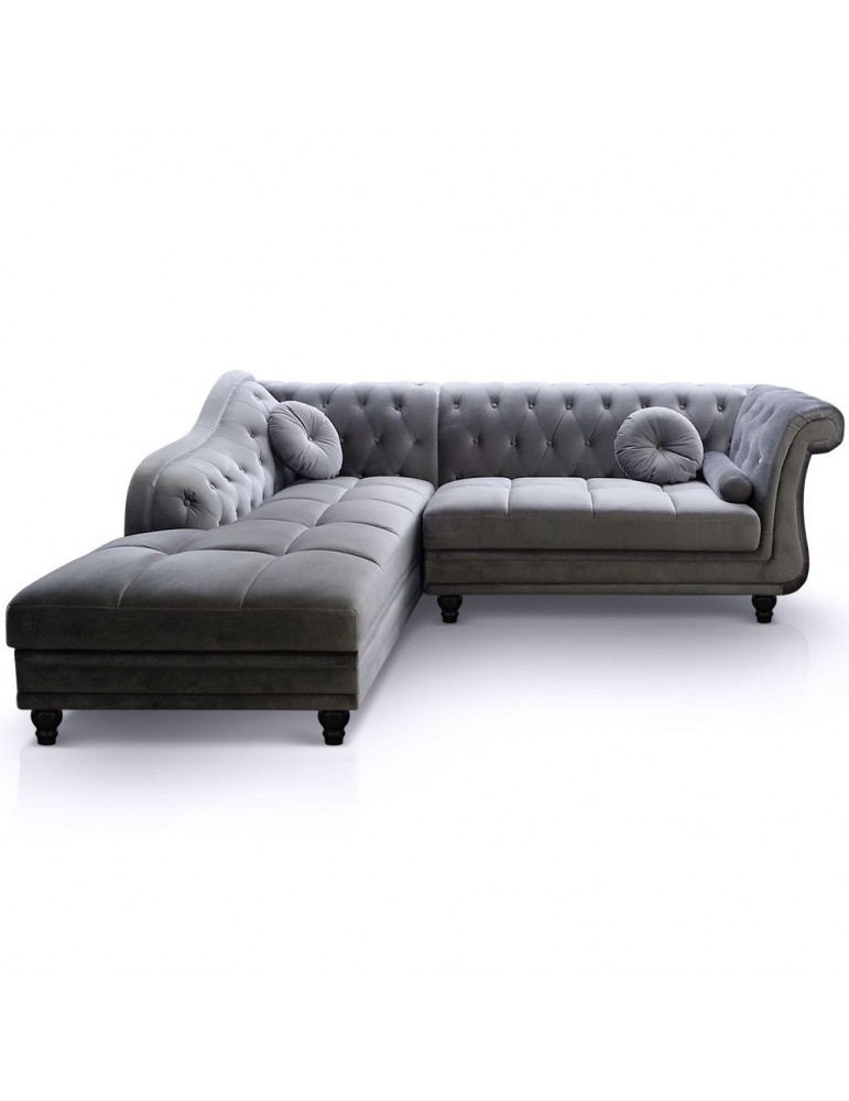 Canapé d'angle Brittish Velours Argent style Chesterfield a968vdargent