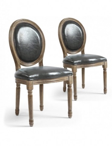 Lot de 2 chaises médaillon Louis XVI Simili (P.U) Gris 24501f011