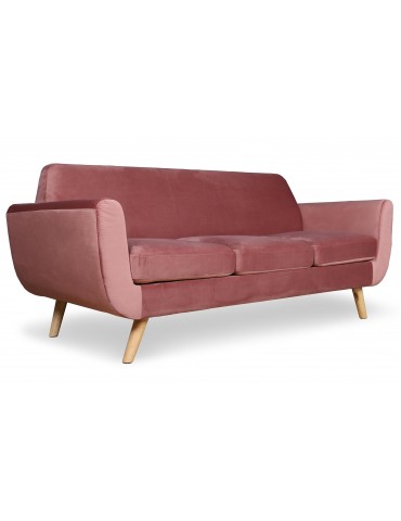 Canapé scandinave 3 places Danube Velours Rose l2083velvetpink