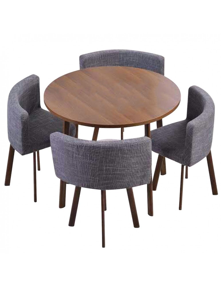 Table ronde et chaises Riga Chêne Foncé et Tissu Gris f808darkoakgrey