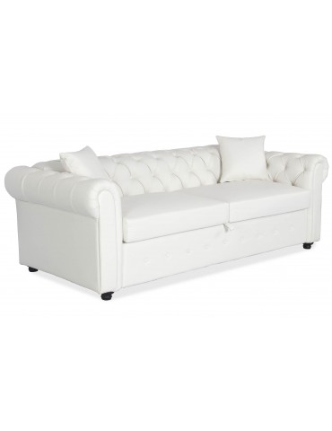 Canapé Chesterfield convertible express avec matelas Domingo Simili Blanc lf3158bwhitepu