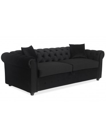 Canapé Chesterfield convertible express avec matelas Domingo Velours Noir lf3158bblackvelvet