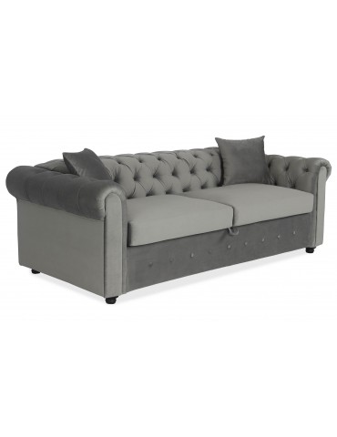 Canapé Chesterfield convertible express avec matelas Domingo Velours Argent lf3158bsilvervelvet