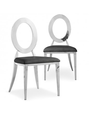 Lot de 2 Chaises Sonia Métal Argent et Simili Noir f247silverpublack