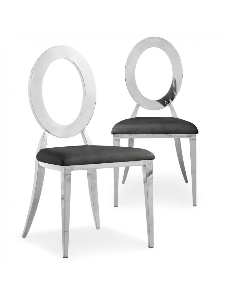 Lot de 2 Chaises Sonia Métal Argent et Simili Noir f247silverpublack