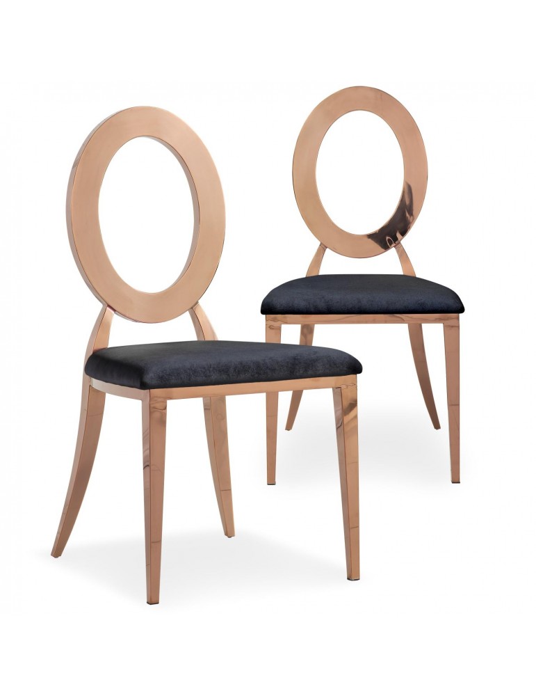 Lot de 2 Chaises Sonia Métal Or Rose et Velours Noir f247rosegoldvelvetblack