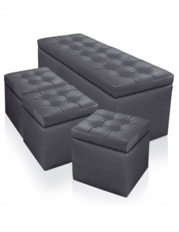 Banquette Coffre Panky XL + 3 poufs Gris pa814xlgris