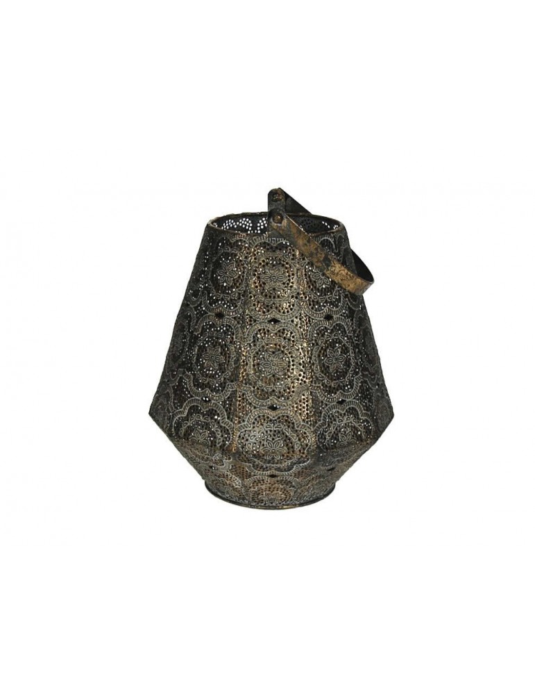 Lanterne en métal oxydé avec anse motif oriental ajouré H.26.5cm TAGAWA DEC3769018