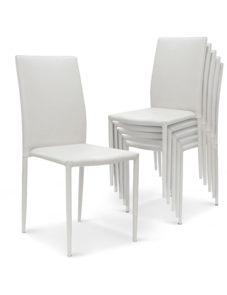 Lot de 6 chaises empilables Modan Simili (P.U) Blanc a84pulot6blanc