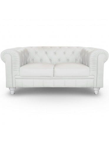 Canapé 2 places Chesterfield Blanc A605-2-Blanc