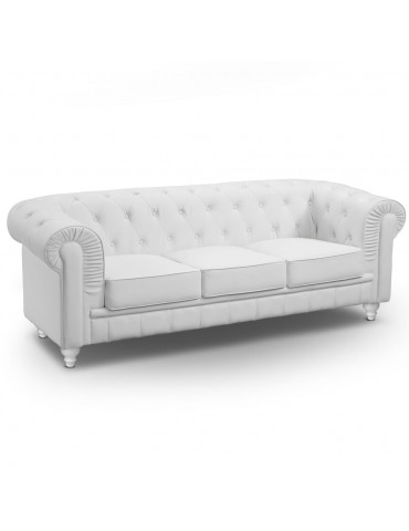 Canapé 3 places Chesterfield Blanc A605-3-Blanc