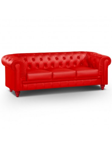 Canapé 3 places Chesterfield Rouge A605-3-Rouge
