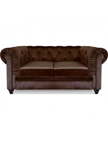 Canapé 2 places Chesterfield Velours Marron A605-V-2-Marron