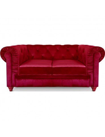 Canapé 2 places Chesterfield Velours Rouge A605-V-2-Rouge