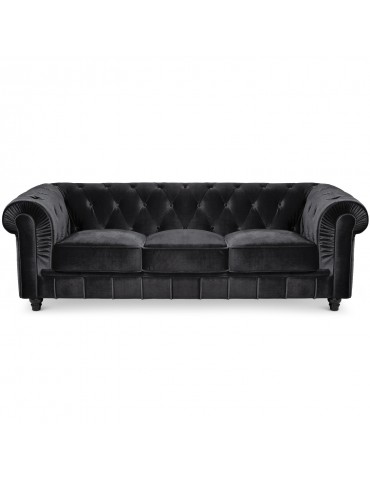 Canape 3 places Chesterfield Velours Noir A605-V-3-Noir