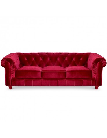 Canape 3 places Chesterfield Velours Rouge A605-V-3-Rouge