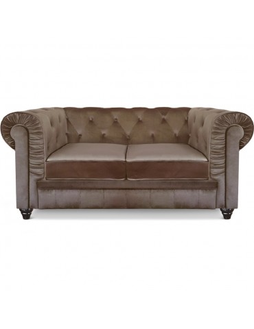 Canapé 2 places Chesterfield Velours Taupe A605V2-Taupe